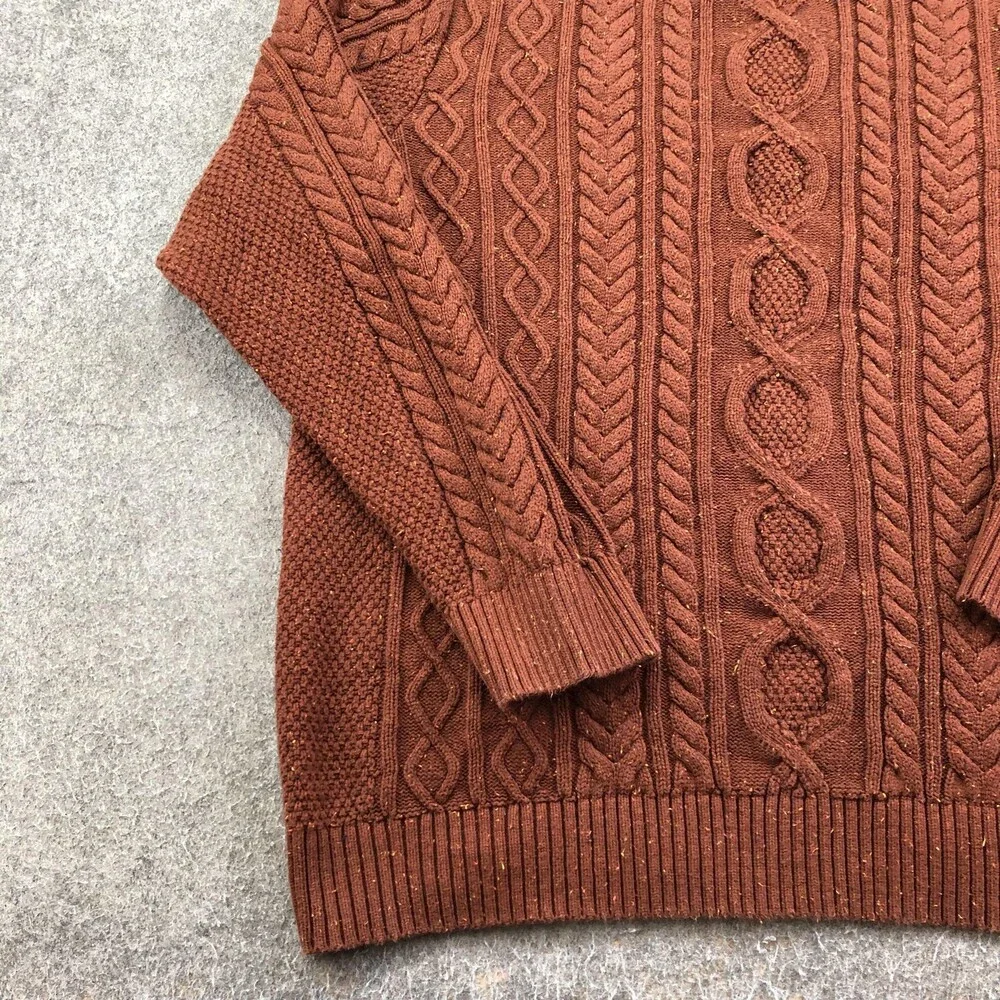 L.L.Bean Sweater Mens 3XL Tall Brown Fisherman Cable Knit Crewneck Cotton - Picture 2 of 9